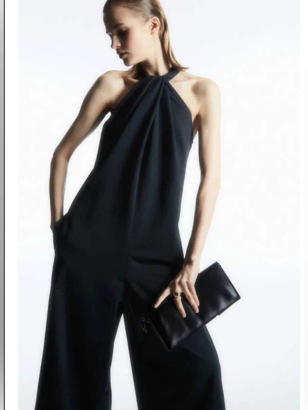 NWT COS Navy Blue Twisted Halter Neck Wide Leg Jumpsuit USM Minimalist Chic